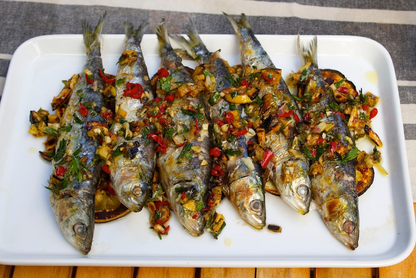 Grilled Sardines with Charred Lemon & Chilli