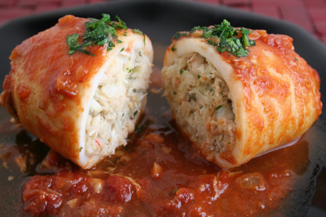 Squid Stuffed with Prawns & Fish